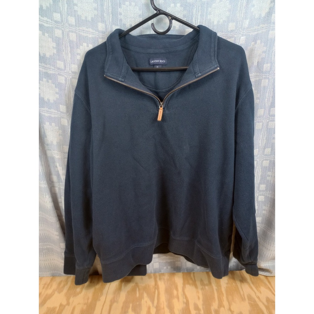 Lands End Mens 1/4 Zip Pullover Sweater Size XL Navy Blue Long Sleeve Heavy